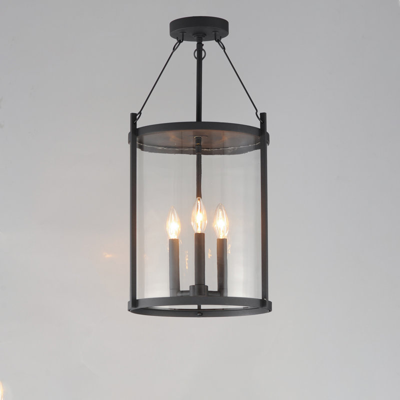 Matte Black Aluminum 3-Light Outdoor Pendant with Clear Glass Shade
