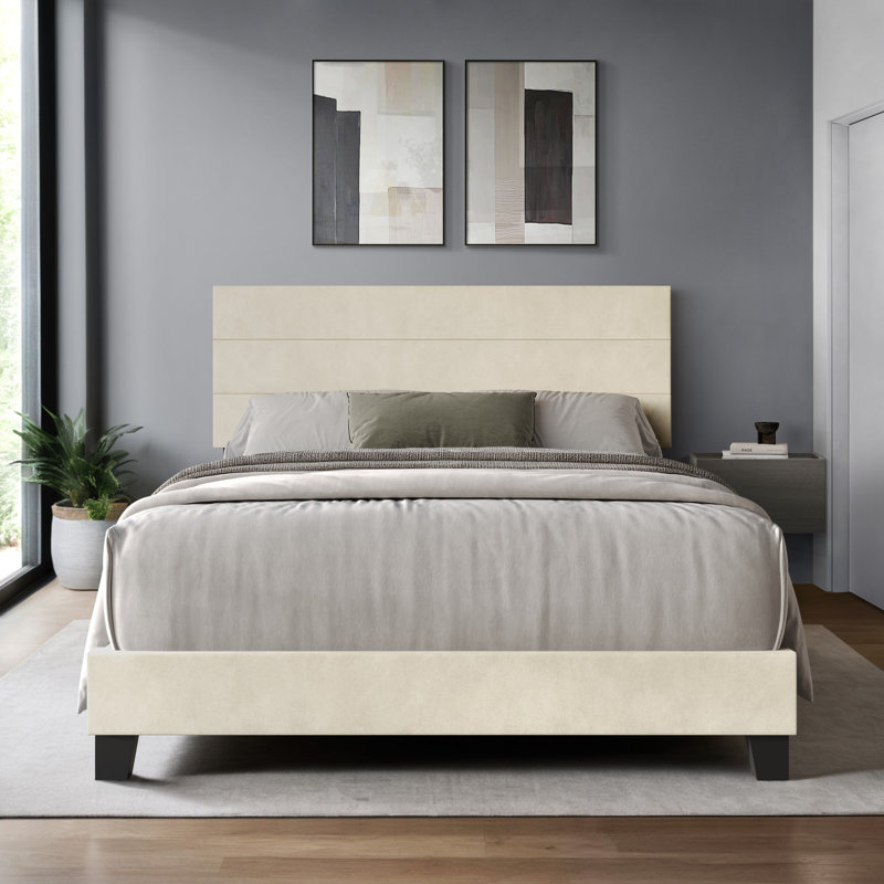 Mailiah Twin Upholstered Panel Bed, Beige, Full
