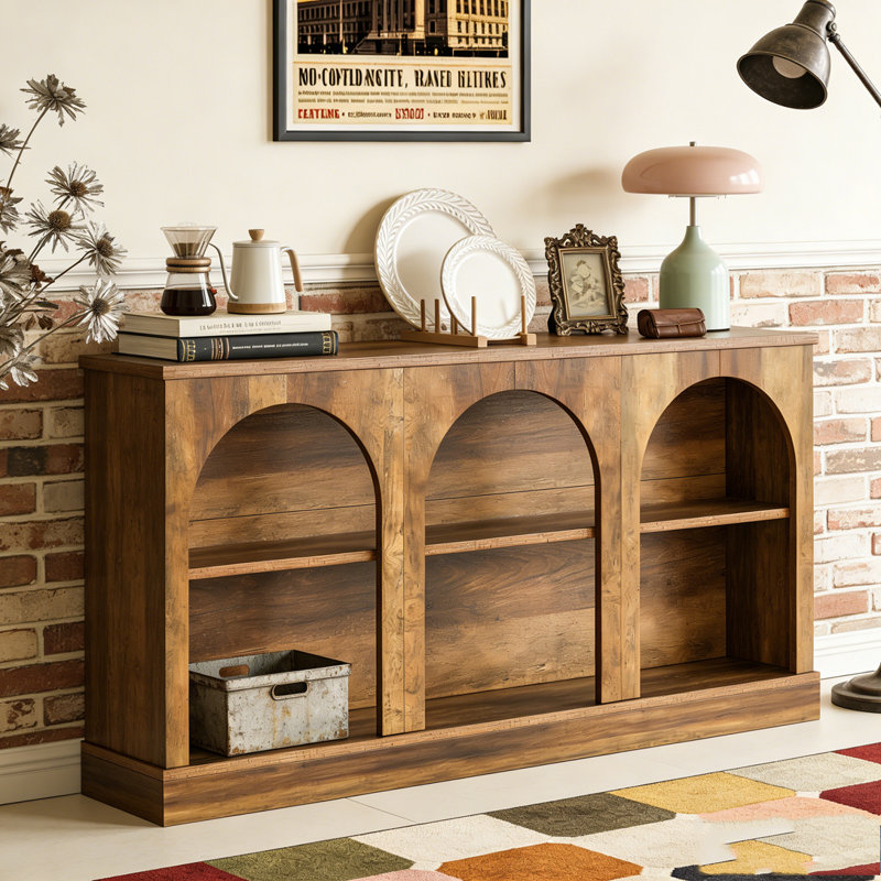 Farmhouse Entryway Table with 3 Tier Storage, Rustic Brown