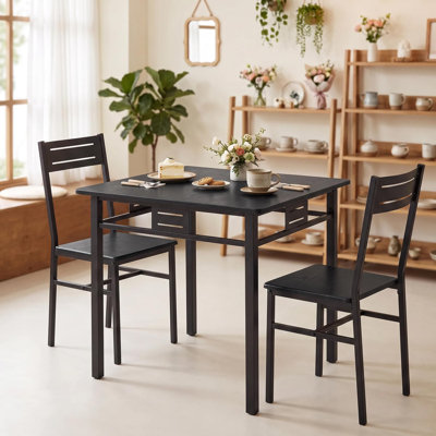 Ensemble table et chaises de salle à manger 3 pièces pour 2 personnes, table carrée compacte de 74 cm (29,1 po) et 2 chaises, style vintage pour petits espaces, noir