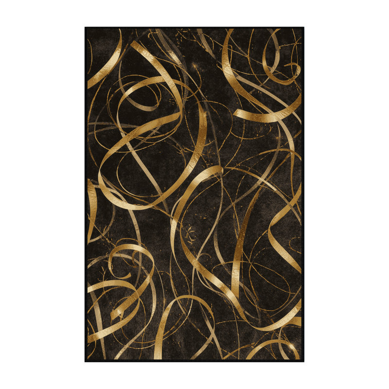 Machine Washable Bucktown New Years Modern & Contemporary Abstract Rug in Brown – Black Binding, 5x7