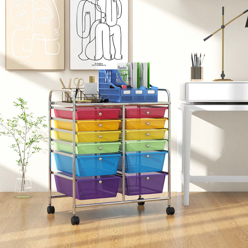 Commode de rangement roulante 12 tiroirs Perao, Multicolore