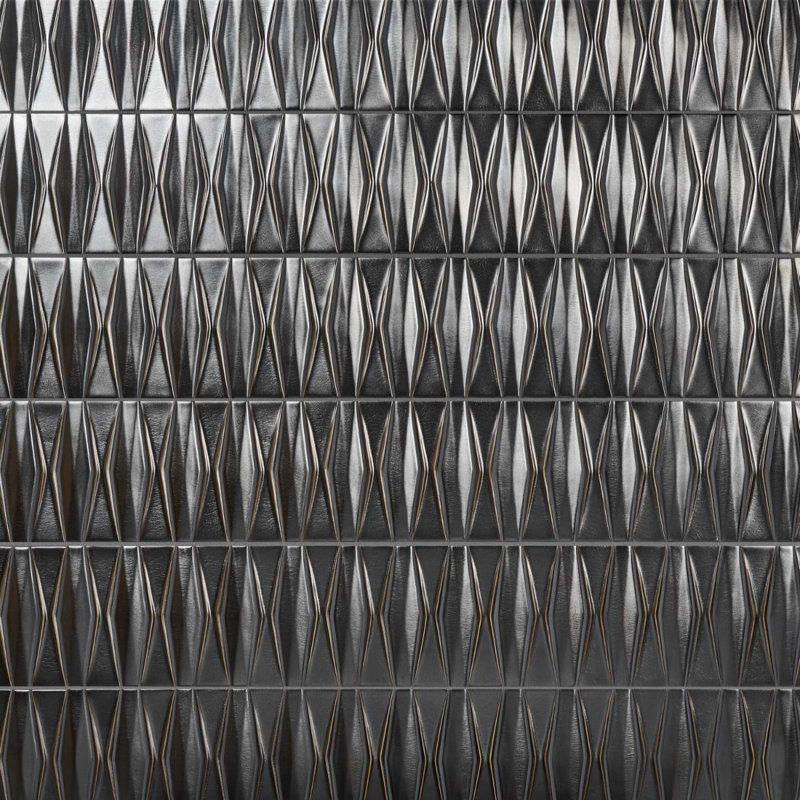 Nabi Harlequin 2X8 Crackled Glossy Glass Mosaic Tile, Gunmetal Gray