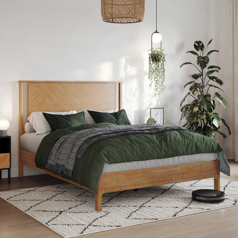 Ethan Solid Wood Platform Bed with Headboard, Rustic Bed Frame, Queen, Seadrift
