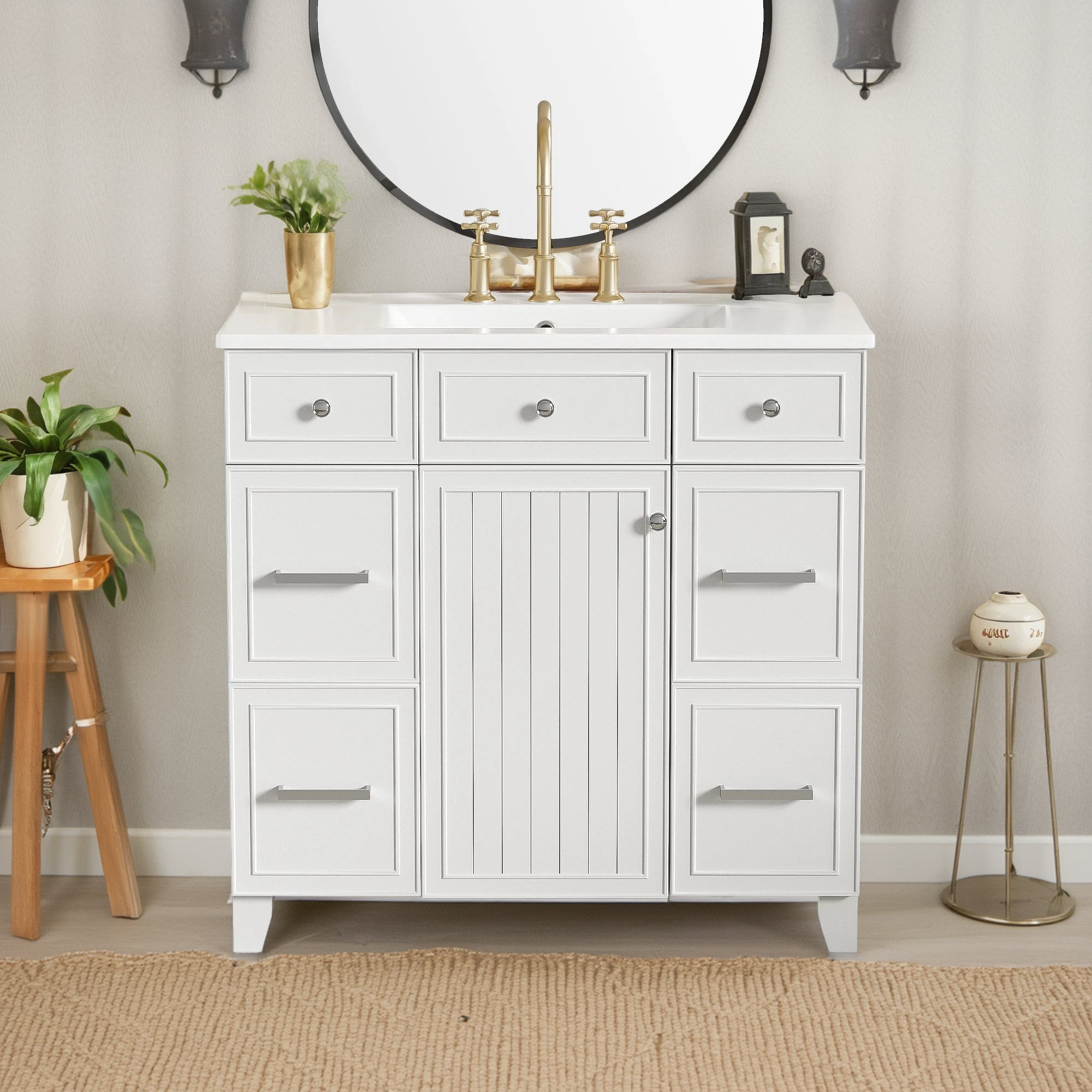 JIEYADIANZI 6-inch Bathroom Vanity With Ceramic Sink, Designed In White ...