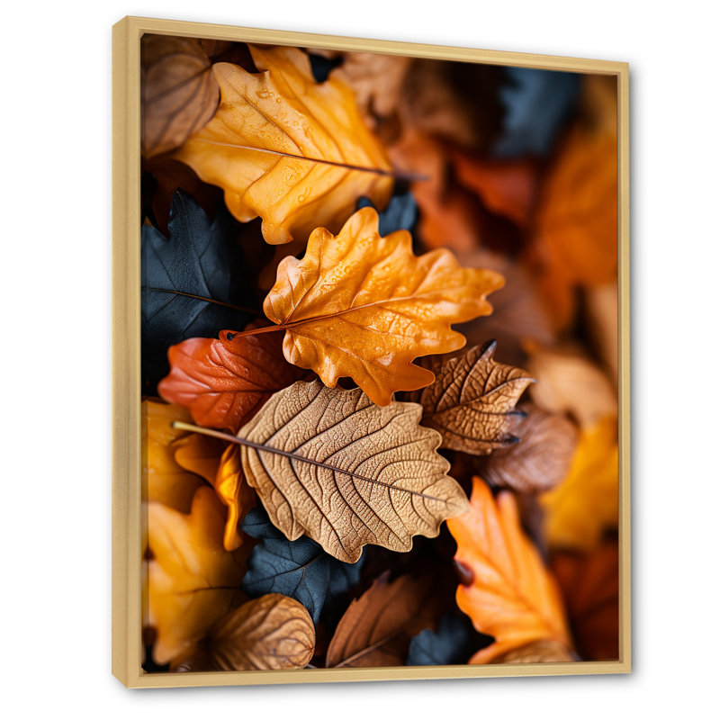 Autumn Mapple Leaves 3 - feuilles, art mural, Cadre flottant brun, H 44 po x l 34 po x P 1,5 po