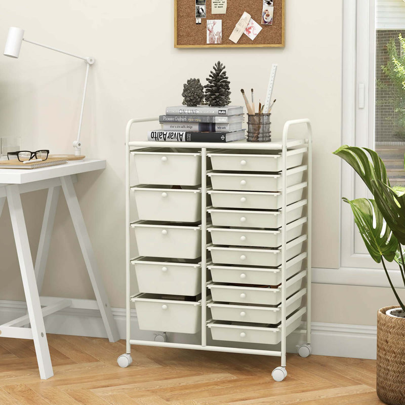 Rebrilliant 15 Drawer Rolling Organizer Cart Utility Storage Tools Scrapbook Paper Multi-use, White