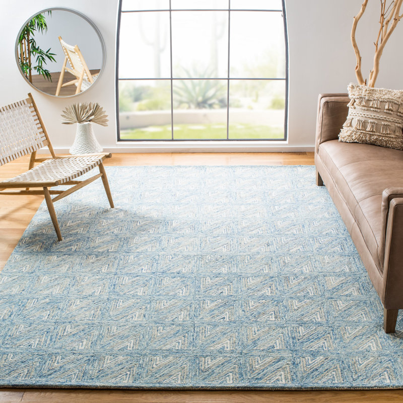 Anish Hand Tufted Wool/Cotton Geometric Rug in Blue/Gray/Beige, Rectangle 5' x 8'