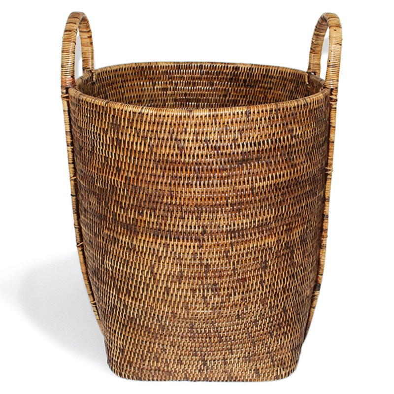Round Laundry Basket With Loop Handle, Antique Brown
