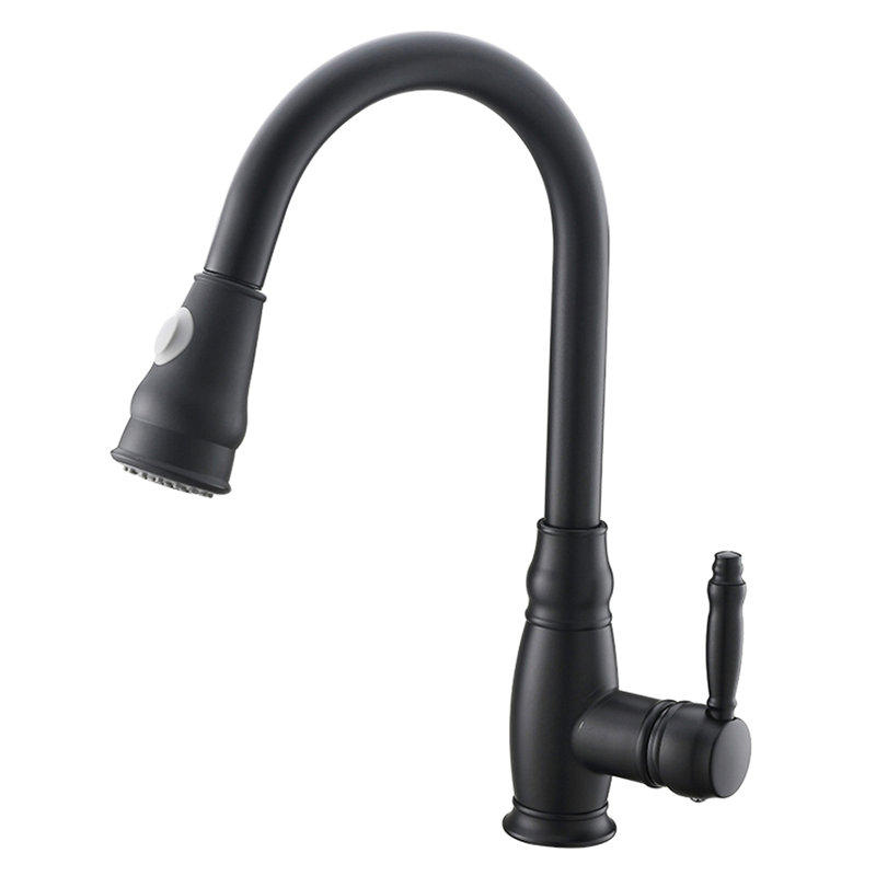 Robinet d'évier de cuisine contemporain noir avec poignée rétractable - une seule poignée pour une gestion facile de l'eau et une poignée de jet d'aspiration élégante, style moderne, facile à nettoyer et polyvalente