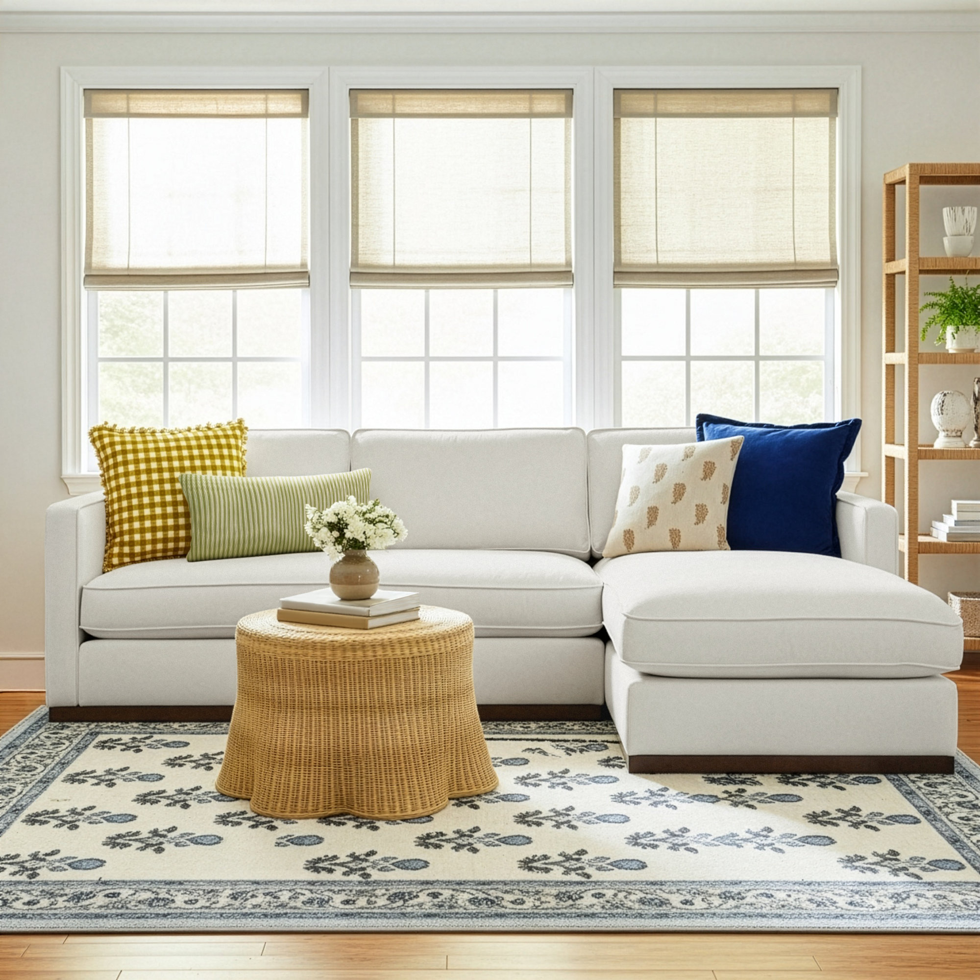 Bobbi Upholstered Chaise L-Sectional, Right Hand Facing, Flannigan Cotton Performance Weave