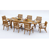 12 Seats 13 Pcs Grade-A Teak Wood Dining Set: 122" Caranas Double Extension Rectangle Table And 12 Arbor Stacking Arm Chairs #11AB2912