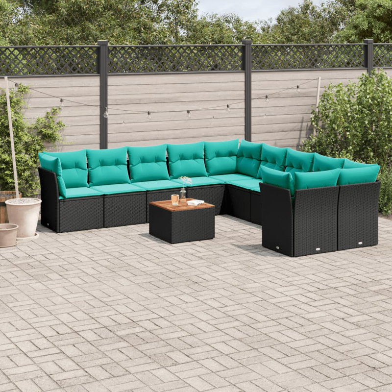  Ensemble de canapé de patio 11 pièces avec coussins en rotin de polyester noir