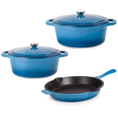 BergHOFF Neo 5Pc Cast Iron Set: 5Qt and 8Qt Covered Dutch Ovens and 10" Fry Pan