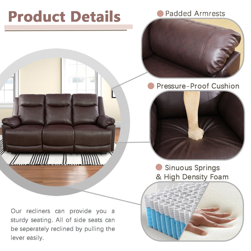 Brown Semi-PU Leather 2-Piece Recliner Sofa Set – Manual Reclining Couch Set with Loveseat & Sofa for Living Room