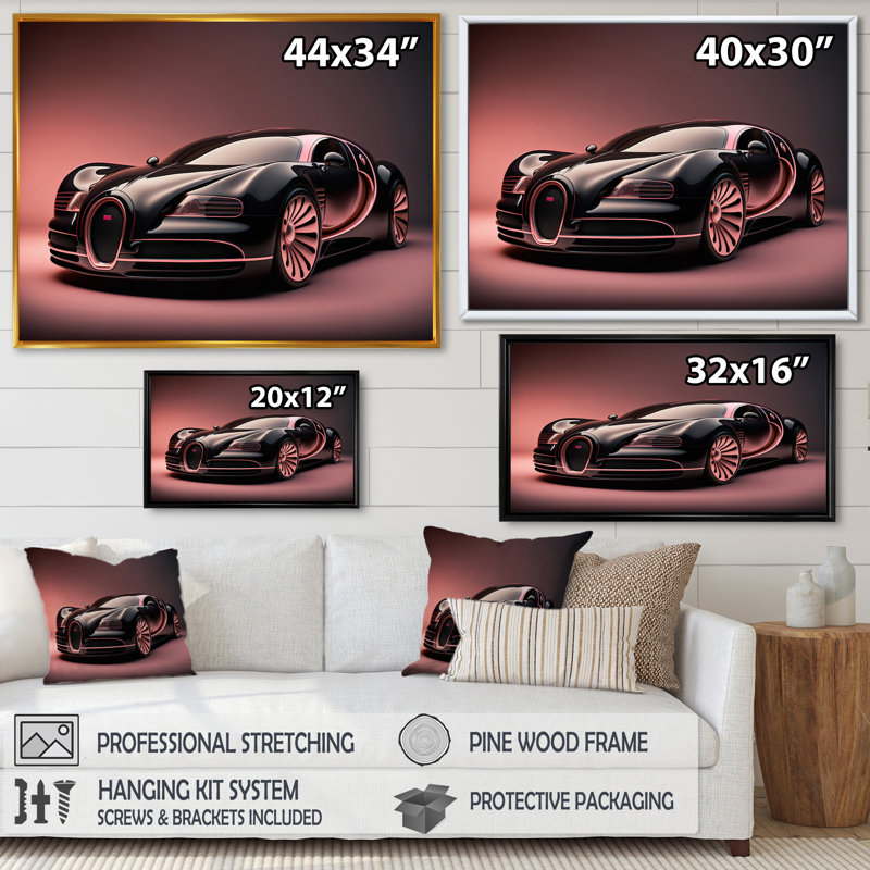 " Visionary Bugatti Design V ", 24" H x 32" W x 1" D, Black Floater Frame Canvas