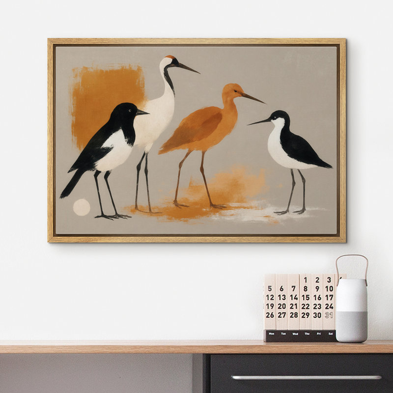 Illustration d'oiseaux modernes, reproduction d'art sur toile encadrée de la chambre principale, H 24 po x l 36 po