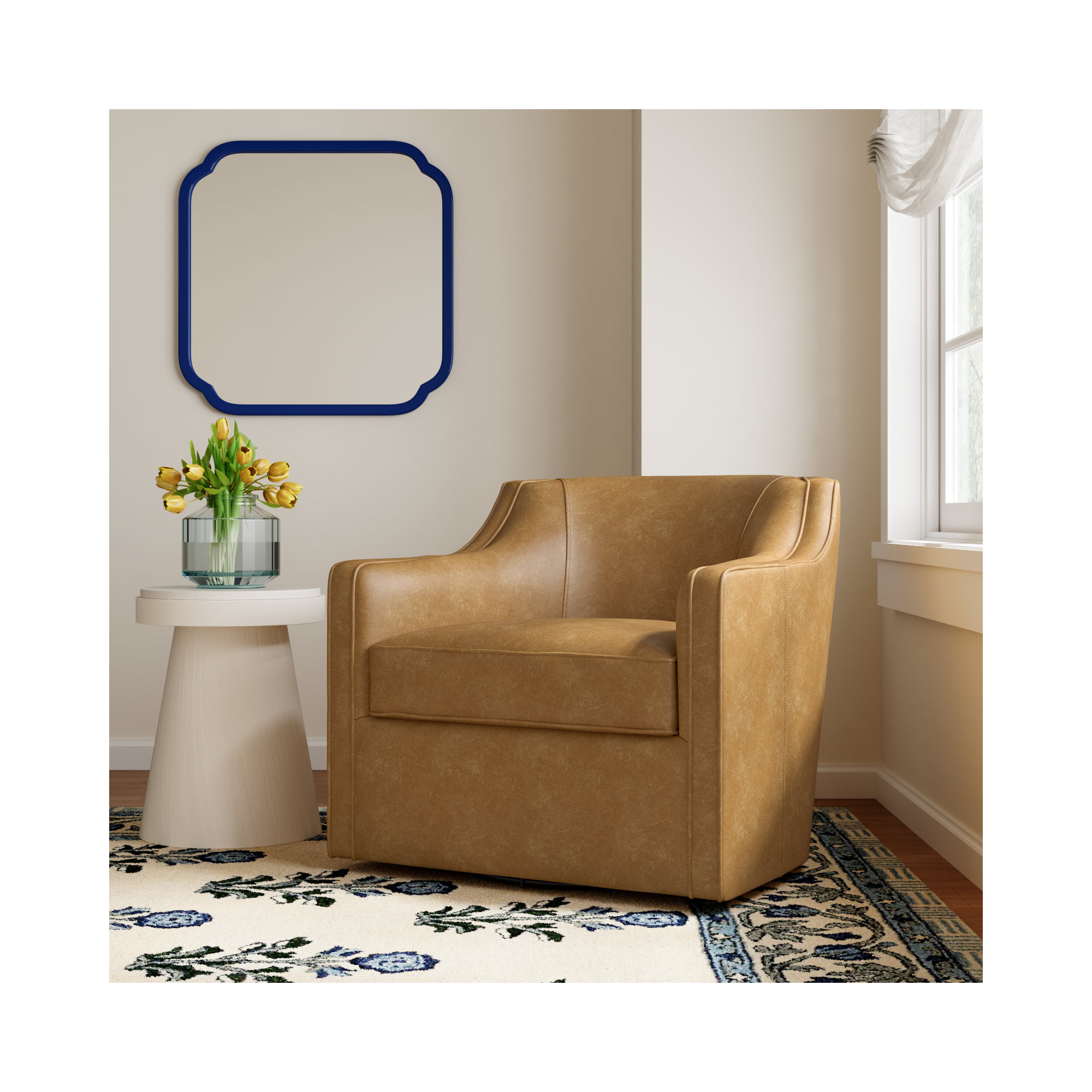 Marietta Upholstered Swivel Armchair, Stallone Aztec Sunrise Genuine Leather