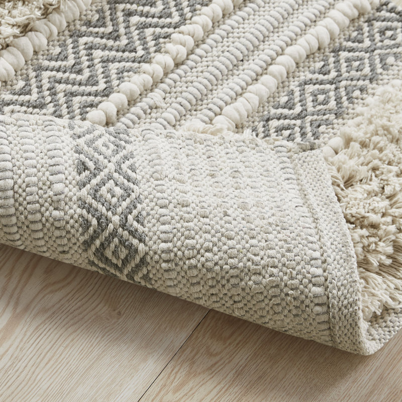 Asher Natural and Gray Cotton Blend Striped Bath Rug