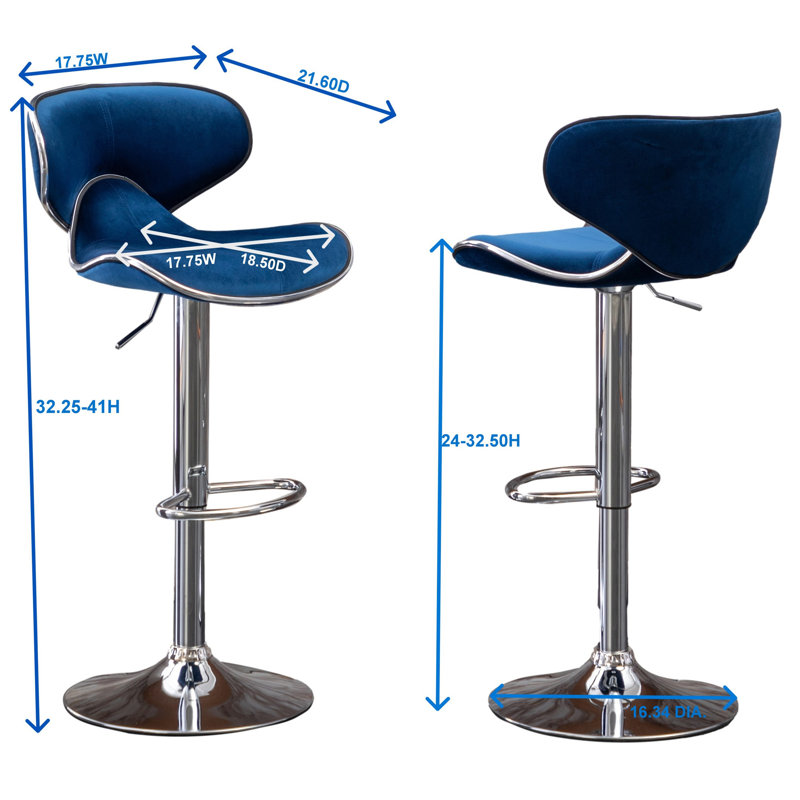Tabouret de bar pivotant rembourré en velours, ensemble de 2, Bleu