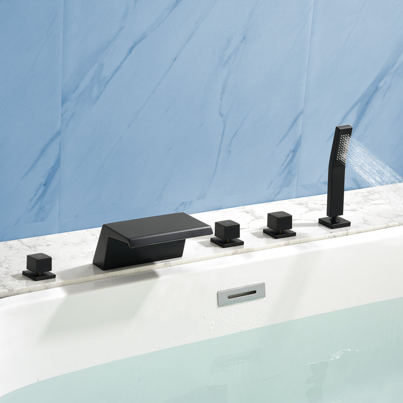 Deck Mount Roman Tub Faucet Set Waterfall High Flow Bathtub Faucets, Black