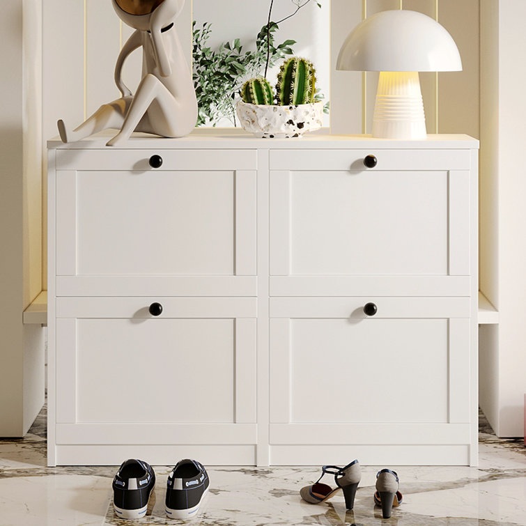 16 Pair White Shoe Storage Cabinet