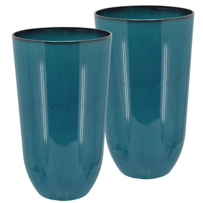 Grand pot de fleurs en plastique avec bouchon de drainage - 15 x 25,5 po - bleu sarcelle, ensemble de 2