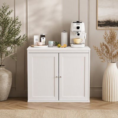 Kitchen Storage Cabinet with Double Doors, Coffee Bar Cabinet with Adjustable Shelves, Sideboard Buffet for Dining Room, Living Room or Entryway, Modern White Cupboard