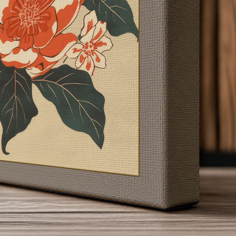 Spider Among Blooms Japandi - Wrapped Canvas, 36x24 - 91.4 x 61.0 cm, Taupe Border