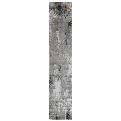 Hand Knotted Area Rug in Black/Gold/Gray/Green
