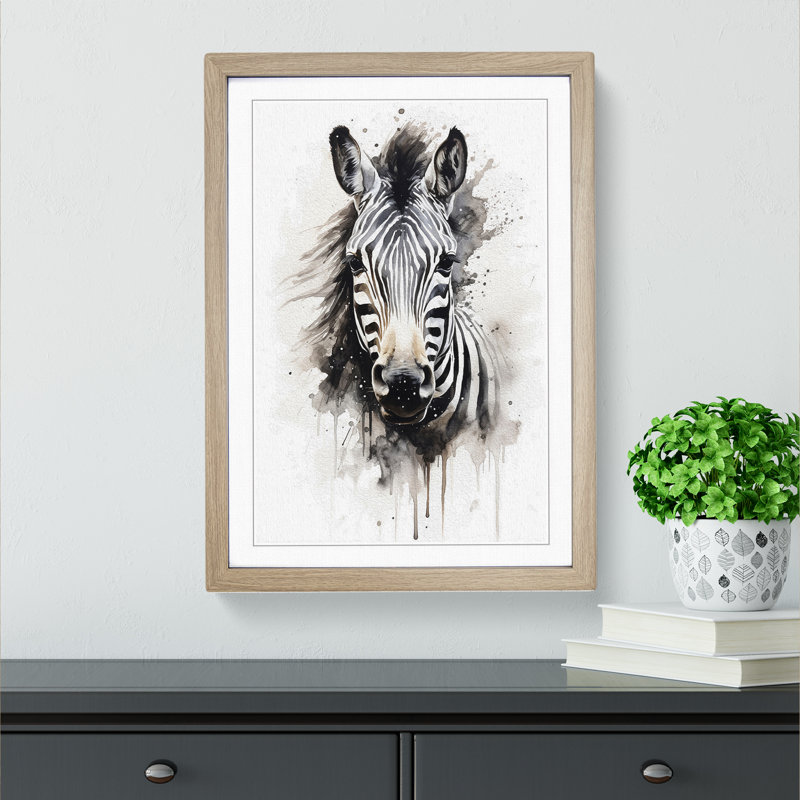 Zebra Gestural No.2 - Single Picture Frame Print on Wood, 64cm H x 46cm W x 2cm D, Oak