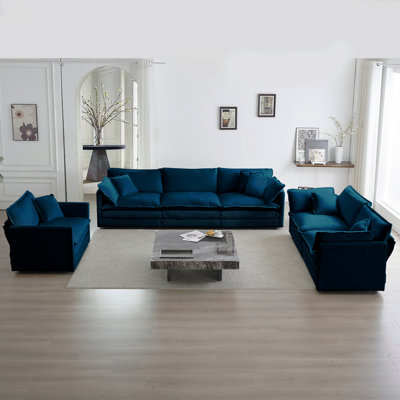 Canapé moderne, canapé modulaire à assise très profonde 3 pièces pour salon, canapé surdimensionné, canapé 3 places, causeuse et canapé simple, chenille bleue