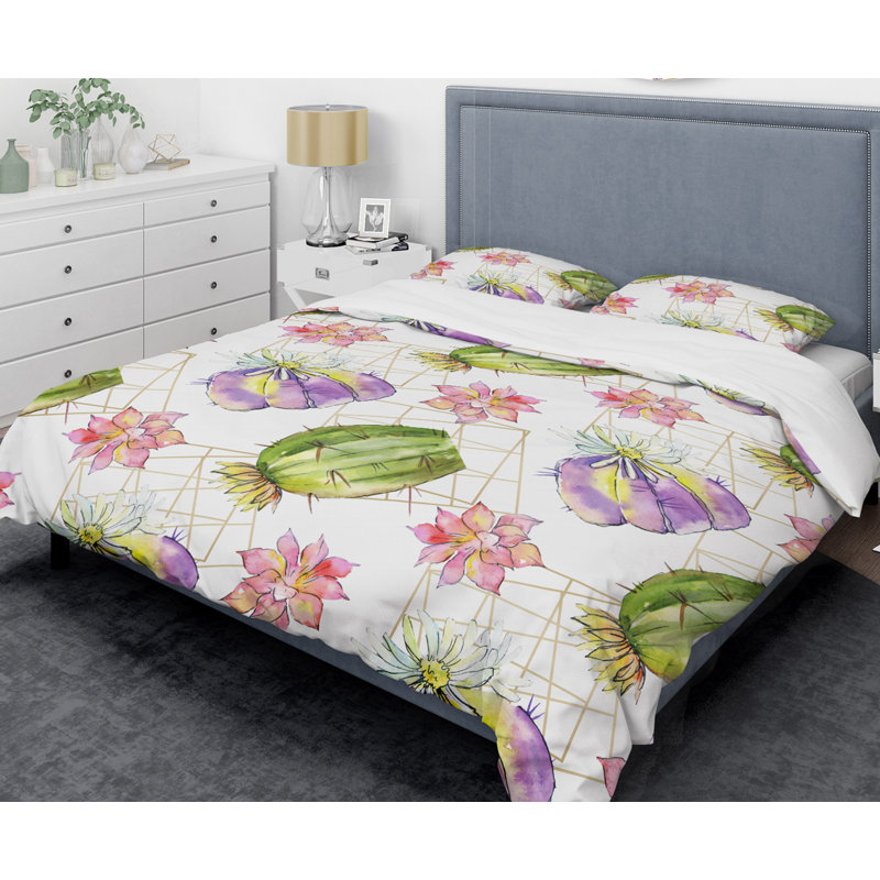 Coastal Polyester Floral Duvet Cover, King Duvet Cover + 2 Shams