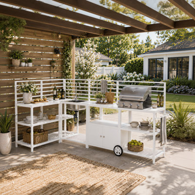 Stainless Steel Patio Modular BBQ Station with Sink & Storage Cabinets
