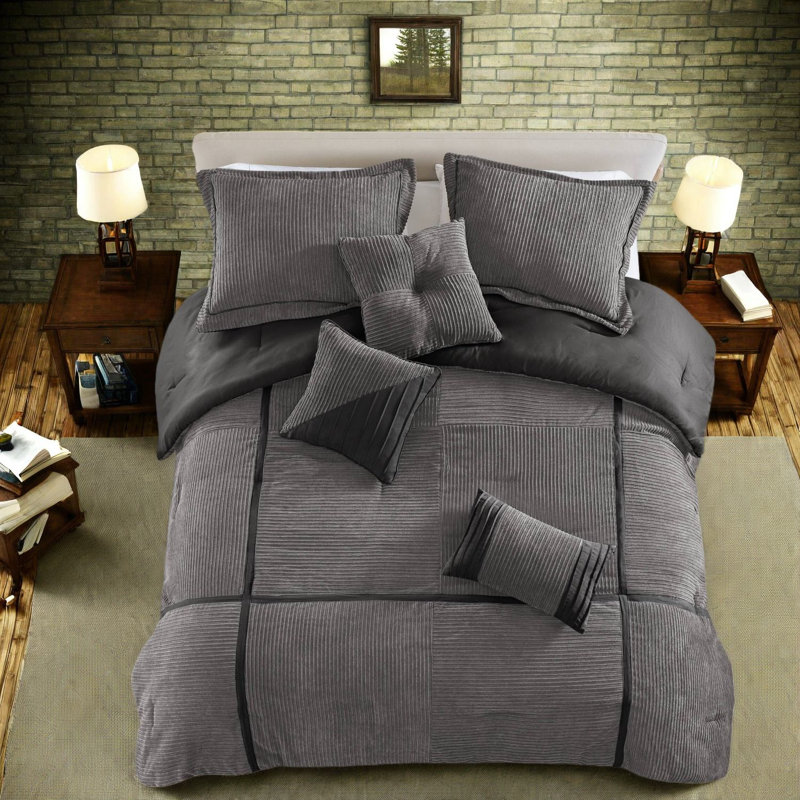 Cozy 7 Piece Bedding Sets, Micro Corduroy Queen Modern Home Comfort