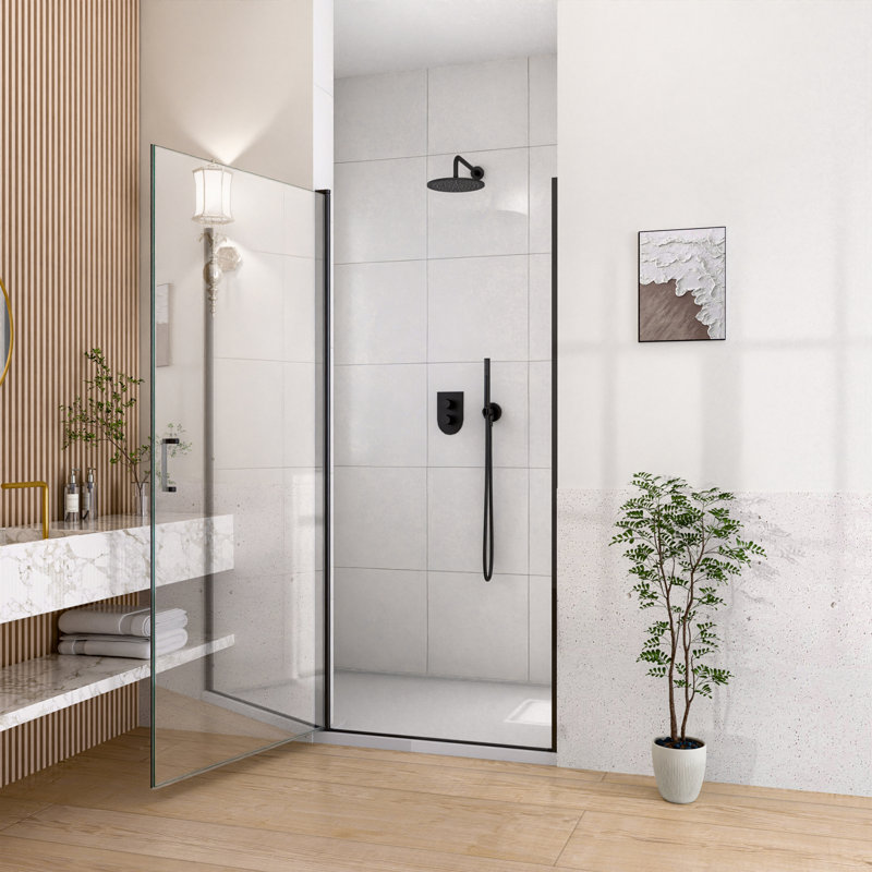 Porte de douche pivotante semi-sans cadre avec fermeture magnétique et conception sans fuite