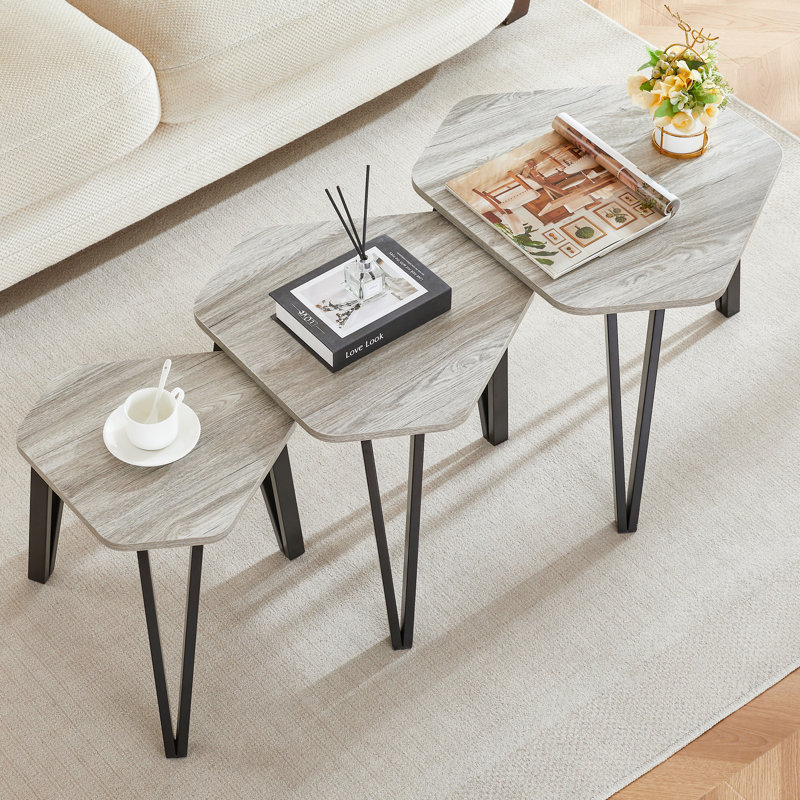 Nest of 3 Tables, Modern Versatile Living Room Home Furniture, Grey