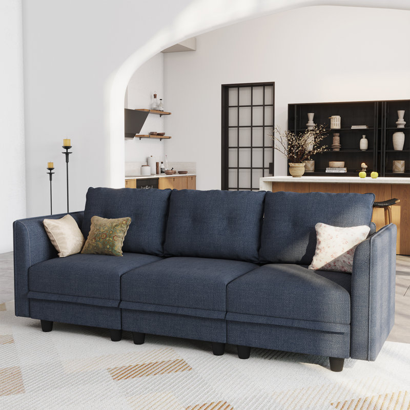 Tomario 85" Upholstered 3 - Seater Modular Sofa With Storage Ottoman, Blue Polyester