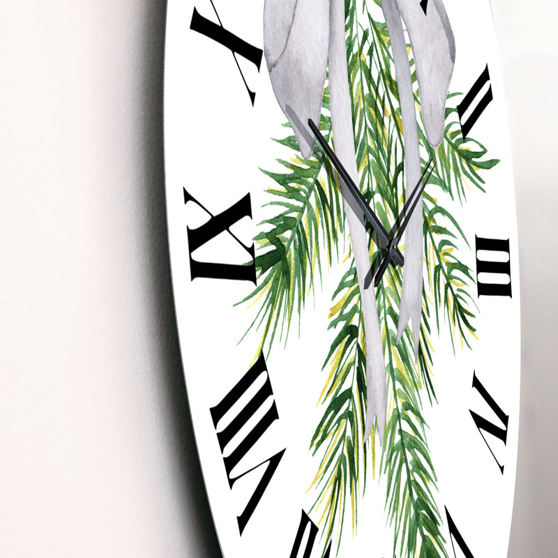 Horloge murale traditionnelle avec bouquet de fleurs de Noël et branches de coton V, Médium