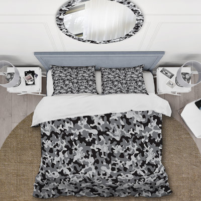 Gris et noir camouflage - ensemble de housse de couette abstrait - microfibre de polyester