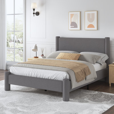 Bensu Boucle Upholstered Platform Bed with Soft Rounded Corners
