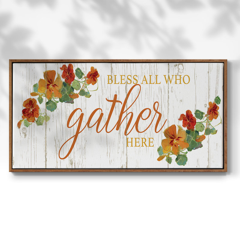 «Gather Here», toile tendue avec châssis encadré, prête à être accrochée, Noyer, 17" H x 33" W