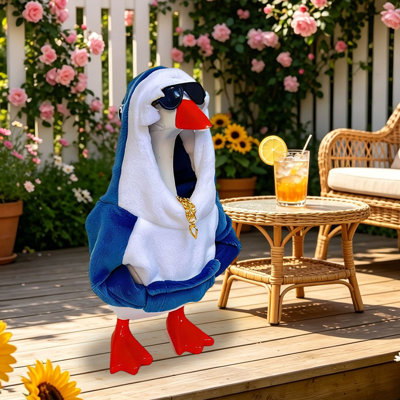 Mini Porch Geese Outfit Sunglasses And Necklace Set  Decorative Geese Hoodie  7-inch Desk Geese Outfits