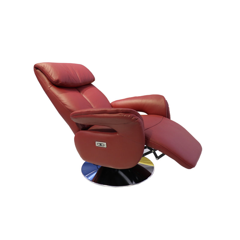 Romola Leather Swivel Power Recliner, Red Genuine Leather