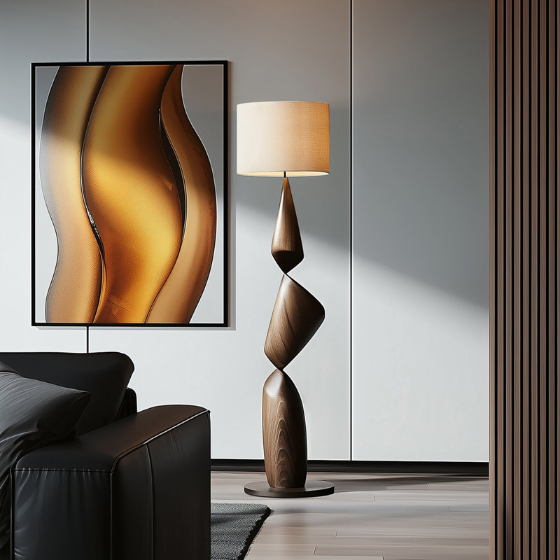 Blanc + brun + lin noir + lampes sur pied de forme libre en bois massif
