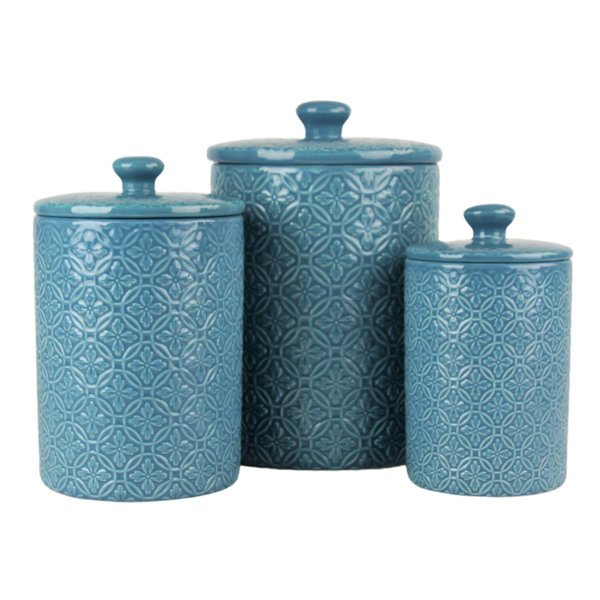 One Allium Way Embossed 3 Piece Kitchen Canister Set, White