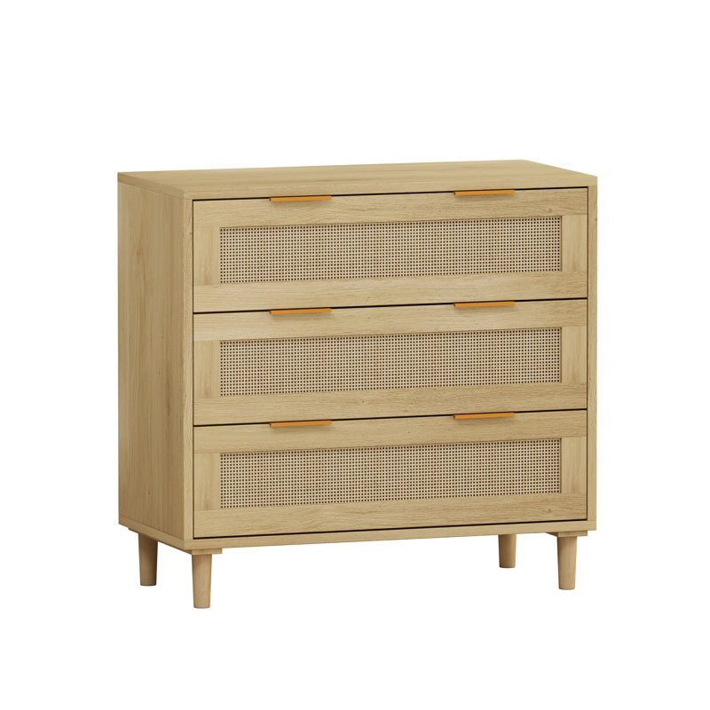 Armoire de rangement 31,5 po à 3 tiroirs avec tiroir en rotin