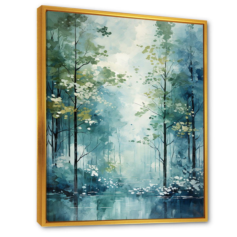 Tranquil Shadows Green Forest - reproduction sur toile, Cadre flottant doré, H 20 po x l 12 po x P 1 po