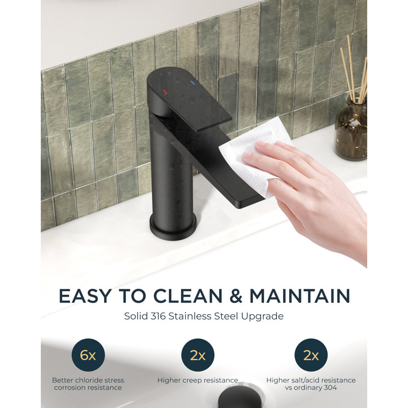 Robinet de lavabo de salle de bain à poignée simple avec drain, Noir mat