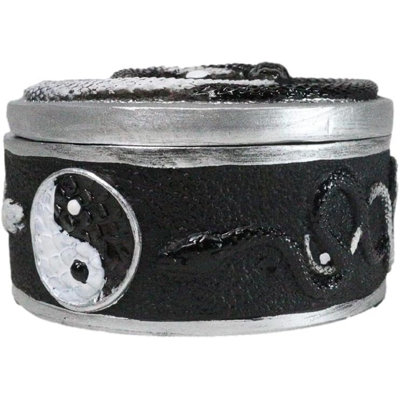 Spiritual Harmony Black And White Coiled Yin Yang Snake Small Trinket Box 4"D